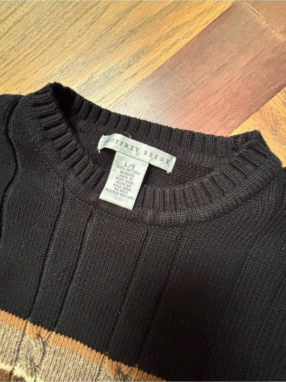 Geoffrey Beene Vintage Cotton Crewneck Sweater Men’s Large Black Striped Knit